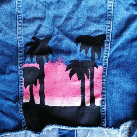 Upcycled Reworked Painted Denim Jacket Stretch Medium - Picture 7 of 8
